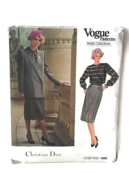 1600 VOGUE CHRISTIAN DIOR PANEL COLLAR JACKET, SKIRT, BLOUSE 1985 PATTERN 10, 12, 16 uncut choice